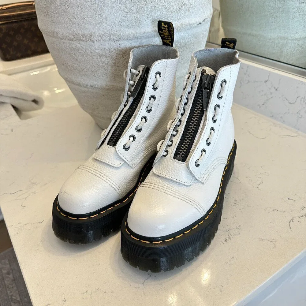 DR. MARTENS Sinclair Platform Bootie (Women) in White Milled Nappa Leather US 8